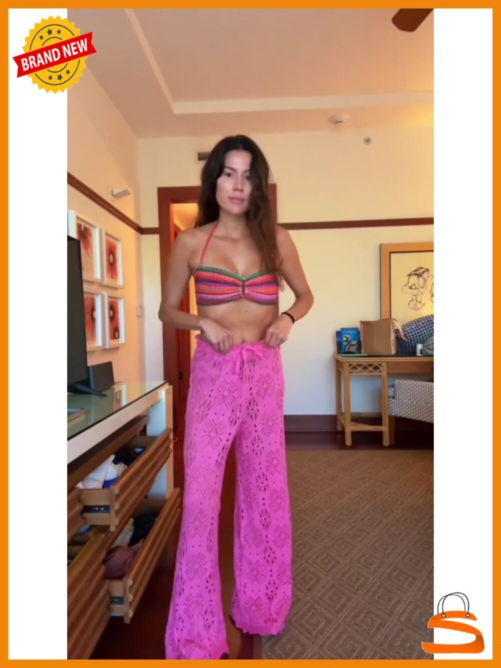 Crochet High Waisted Beach Cover Up Pants Mesh Knit Sheer Swim Coverup - Picture 6 of 6